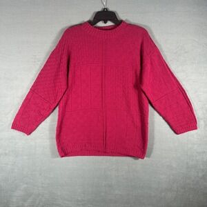 Cuddle Knit Women's Magenta Textured Pullover Sweater Long Sleeve Relaxed Fit